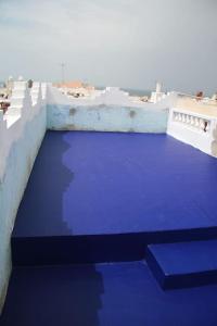 una planta azul en la parte superior de un edificio en Appartement dans la médina en Asilah