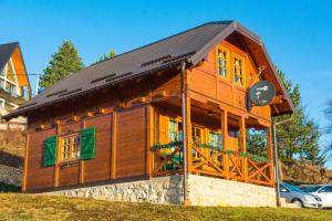 a wooden house with a metal roof at Tarovuk cabin in Zaovine