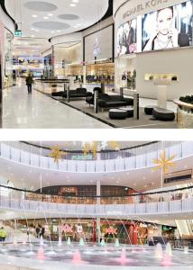 two pictures of a shopping mall with the inside of it at Solna Property Apartment in Stockholm