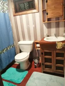 uma casa de banho com um WC e um lavatório em Cabaña Alba em Puerto Montt