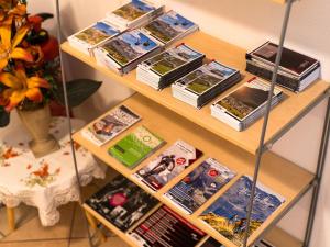 una estantería llena de libros y revistas en Haus Irmgard 1 en Mathon