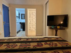 una camera da letto con un letto e una TV a parete di Cabaña para 2 en ConCon a Concón Altre 8 foto