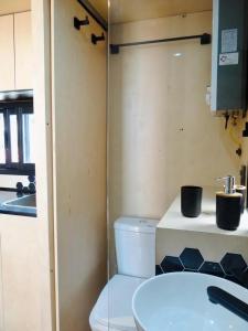 uma pequena casa de banho com WC e lavatório em Viví la experiencia de hospedarte en una tiny em La Pedrera