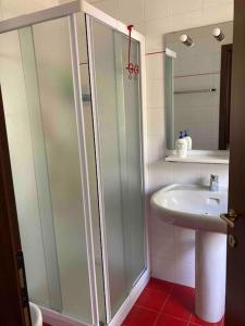 a bathroom with a shower and a sink at La casa di carlo in Lavarone