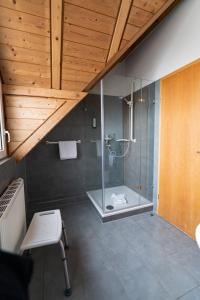 a bathroom with a shower with a glass shower stall at Hotel am Stadthaus in Neuenburg am Rhein