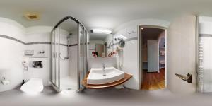a bathroom with a sink and a shower at Gartenhotel Fettehenne in Erkrath