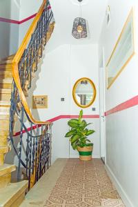 a hallway with a staircase with a potted plant at MySuite Istanbul Cihangir in Istanbul