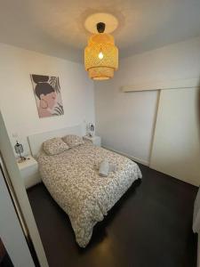 a bedroom with a bed with a stuffed animal on it at Cosy appartement 3 hypercentre in Lille