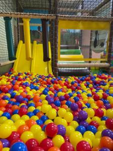 une pile de balles colorées dans une aire de jeux dans l'établissement Benica, à Benešov