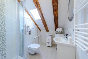 a bathroom with a toilet and a sink and a shower at Luxury Deluxe Apartment in Dubrovnik