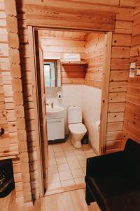 a bathroom with a toilet and a sink at Malarhorn Guesthouse in Drangsnes