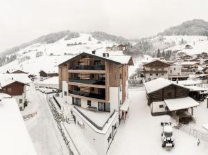 格罗萨尔B&B Hotel Das Diellehen的一座有建筑物和山的雪覆盖的城镇