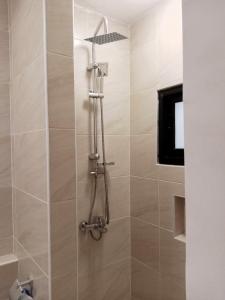 a shower with a shower head in a bathroom at Ikopa Hôtel Madagascar in Antananarivo