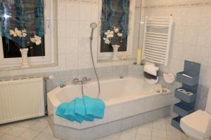 a bathroom with a bath tub and a toilet at Home W4 - Apartment Engel in Hoheneich