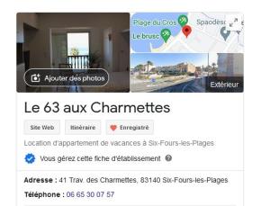 a screenshot of a home page of a real estate website at "Le 63 aux Charmettes" Au Brusc Vue Mer Parking Wifi etc inclus in Six-Fours-les-Plages