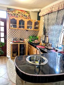 a kitchen with a counter with a sink in it at we are one apartment in Arusha