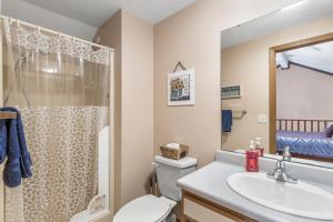 a bathroom with a toilet and a sink and a shower at 2 Bed 2 Bath Fall Creek Condo in Branson +44 photos