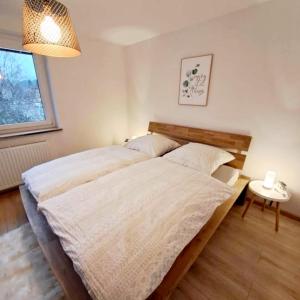 a bedroom with a large bed and a window at Schmidis Ferienwohnung Sonthofen in Sonthofen