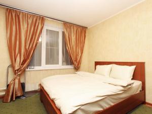 モスクワにあるApartLux Tsyurupaのベッドルーム1室(ベッド1台付)、窓(カーテン付)