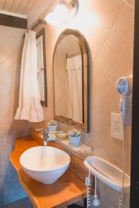 W łazience znajduje się biała umywalka i lustro. w obiekcie Solar de amigos w mieście Tandil