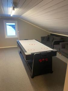 una habitación con mesa de ping pong en Topp Leilighet ski inn ski out Gautefall en Drangedal
