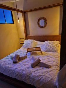 1 dormitorio con 1 cama con 2 almohadas en Appartement - Spa en Monteux