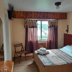 a bedroom with a bed and a window at Hosteria Nuevo Pinar in San Carlos de Bariloche