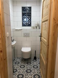 uma pequena casa de banho com WC e lavatório em Herberk U Modré křepelky em Josefŭv Dŭl