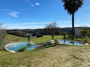 uma pequena piscina no meio de um quintal em Chez Bascans Corps de ferme rénové avec jacuzzi et piscines 2 bassins em Villeneuve-Lécussan