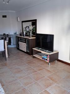 a living room with a flat screen tv on a entertainment center at Apartamento Mar e Sol in Gafanha da Nazaré