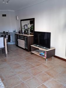 un soggiorno con TV a schermo piatto su un centro di intrattenimento di Apartamento Mar e Sol a Gafanha da Nazaré