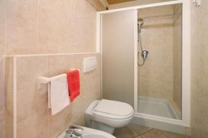 łazienka z toaletą, prysznicem i umywalką w obiekcie Appartamenti Bait da Erich w Livigno +50 zdjęć