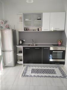 a kitchen with a sink and a refrigerator at Green Meadow in Eleftheres