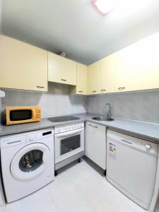 eine Küche mit einer Waschmaschine und einer Waschmaschine in der Unterkunft Apartamento en el centro de zaragoza "EL RUBÍ DEL PILAR" in Saragossa