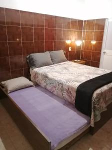 uma cama com duas almofadas num quarto em Casa Maribel Lugar para descansar en ixtapa em Ixtapa