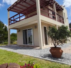una casa con un árbol en maceta delante de ella en Mainumby, en Punta del Diablo