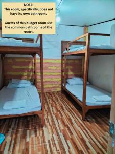 two bunk beds in a room with wooden floors at Mope Beach Resort in San Narciso