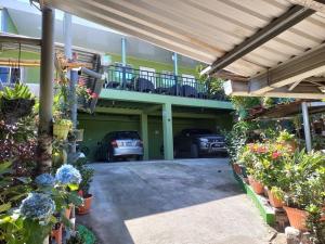 a view of a garage with cars parked in it at Hostal Jasmin in Berlín