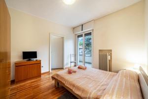 1 dormitorio con 1 cama grande y TV en Residence Hubertus Ap 1 - Meran en Merano