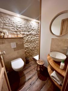 W łazience znajduje się toaleta, umywalka i lustro. w obiekcie Chambres Privées des HAMY au coeur du parc national w mieście Arc-en-Barrois