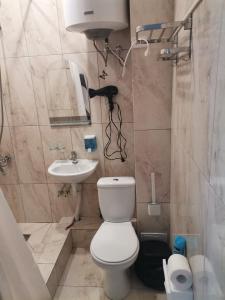 a small bathroom with a toilet and a sink at Однокомнатная квартира-студия в Гагре! Море солнца in Gagra