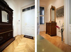 2 imágenes de una habitación con puerta y espejo en Unique 19th century masterpiece en Viena