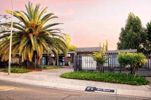 a palm tree and a fence on a street at Melsetter's Guesthouse in Bloemfontein