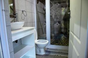 La salle de bains est pourvue d'un lavabo, de toilettes et d'une douche. dans l'établissement Melsetter's Guesthouse, à Bloemfontein