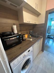 cocina con lavadora y fregadero en Skyway Apartment by LMG, en Sofía