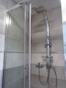 a shower with a glass door in a bathroom at Holiday home in Fonyod - Balaton 43111 in Fonyód