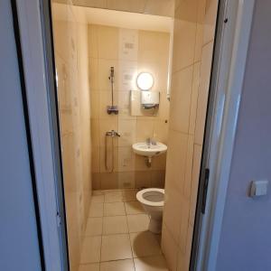een kleine badkamer met een toilet en een wastafel bij Office Center and Showroom in Boergas