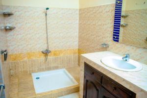 a bathroom with a sink and a shower at LOTUS HOTEL in Diego Suarez