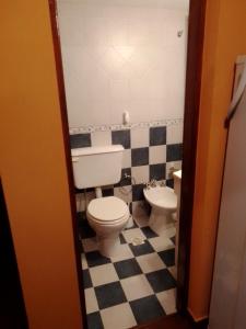 サン・クレメンテ・デル・トゥユにあるCabañas El Maitenの小さなバスルーム(トイレ、シンク付)