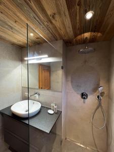 a bathroom with a sink and a shower at LUSE Living in Maurach